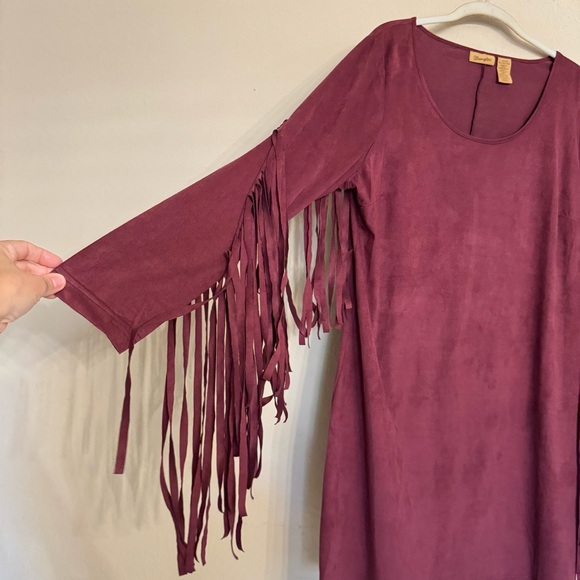 WRANGLER Fringed Suede Dress Cowgirl Country Wester Marron Burgundy Wine Sz XL - Picture 5 of 12